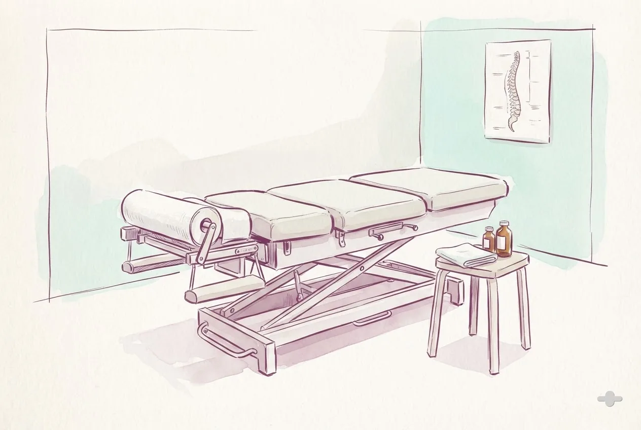 Ink-and-wash drawing of a drop table with fresh paper across the headpiece