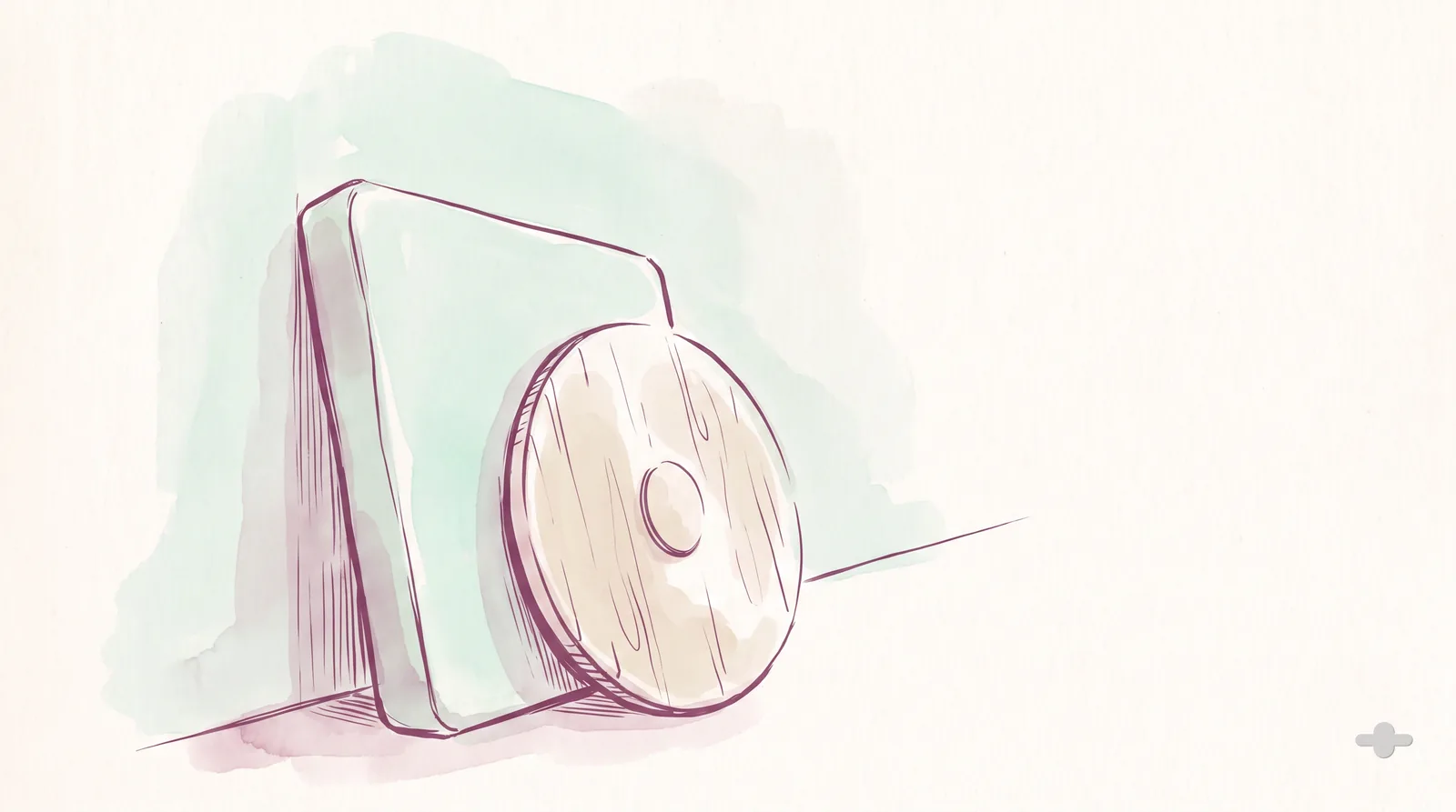 Ink-and-wash drawing of a balance pad and a wobble board against a wall
