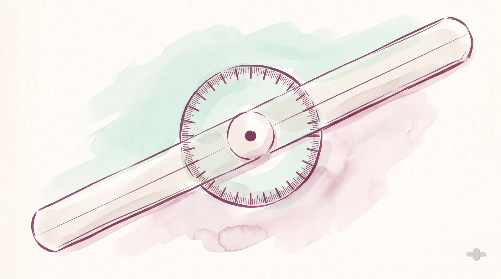 Ink-and-wash close study of an open universal goniometer, its protractor head ringed with fine degree gradations