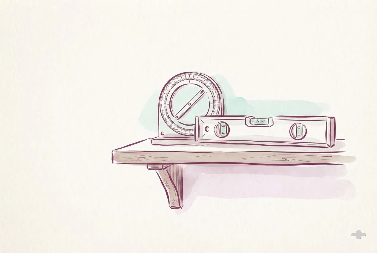 Ink-and-wash drawing of an inclinometer beside a spirit level