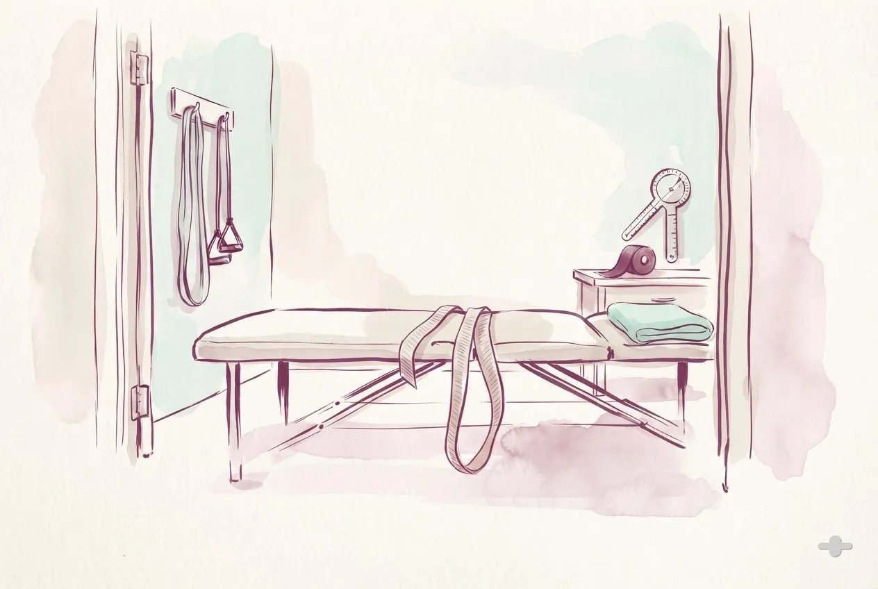 Ink-and-wash drawing of a plinth with a stretching strap looped over the end