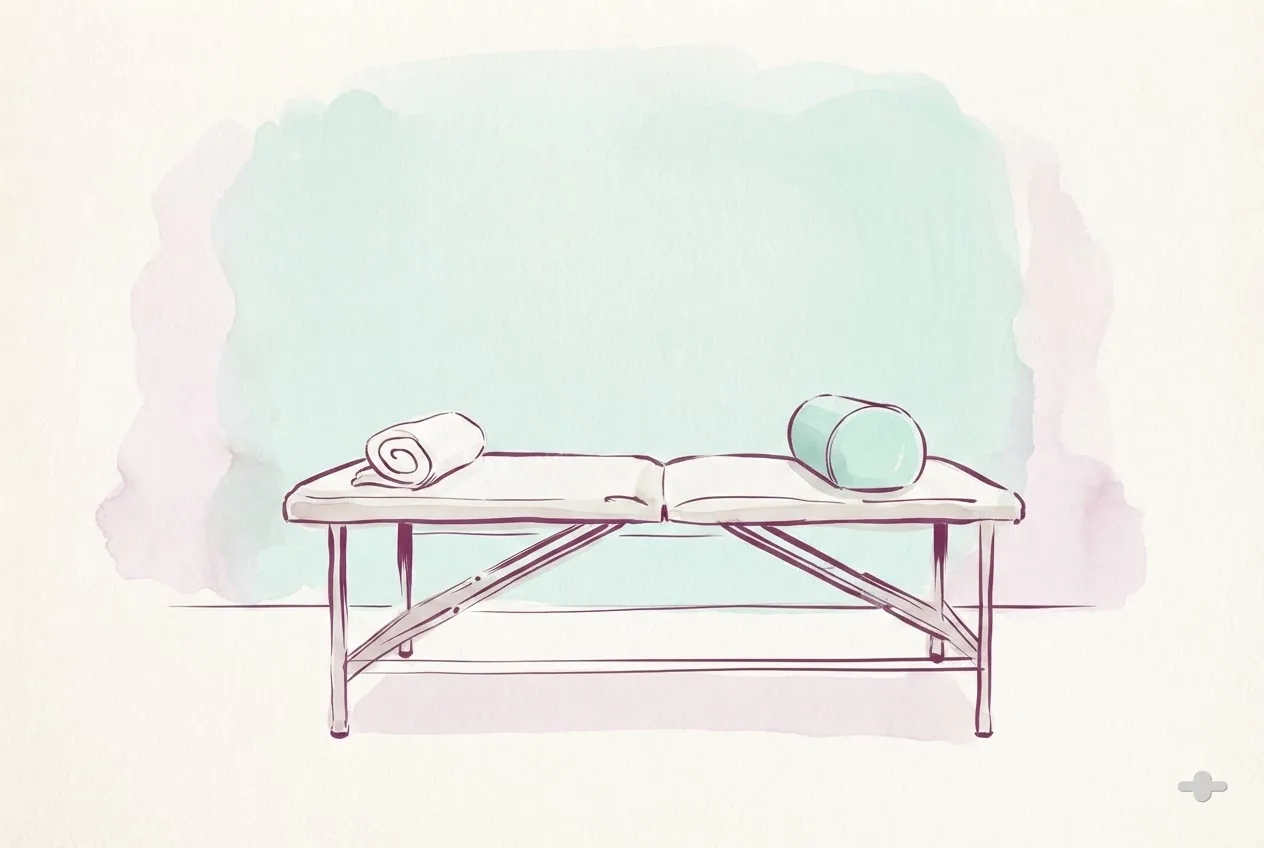 Ink-and-wash drawing of a lumbar roll and a cushion on a plinth
