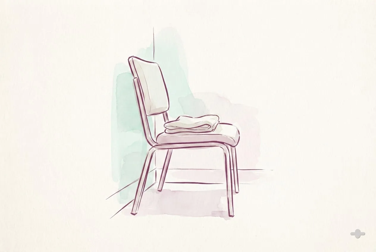 Ink-and-wash drawing of a desk chair with a small cushion