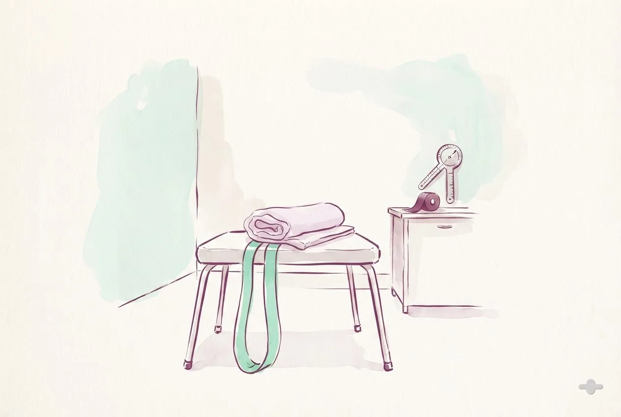 Ink-and-wash drawing of a loop band around the legs of a stool