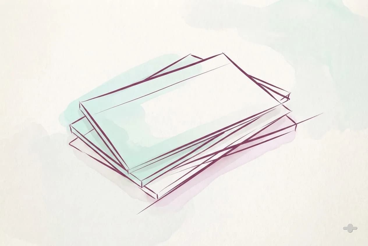 Ink-and-wash drawing of a short stack of blank cards with the edges offset