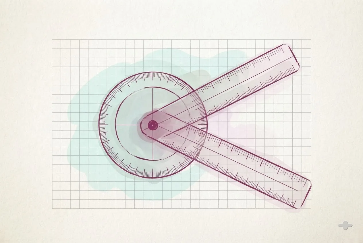 Ink-and-wash drawing of a goniometer resting on squared paper